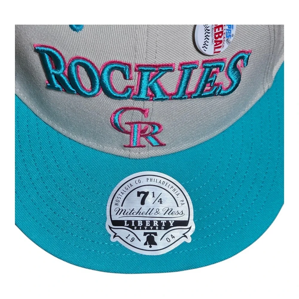 Mitchell & Ness Colorado Rockies Liberty Fitted Hat 7 1/4 Grey Teal Topps Patch